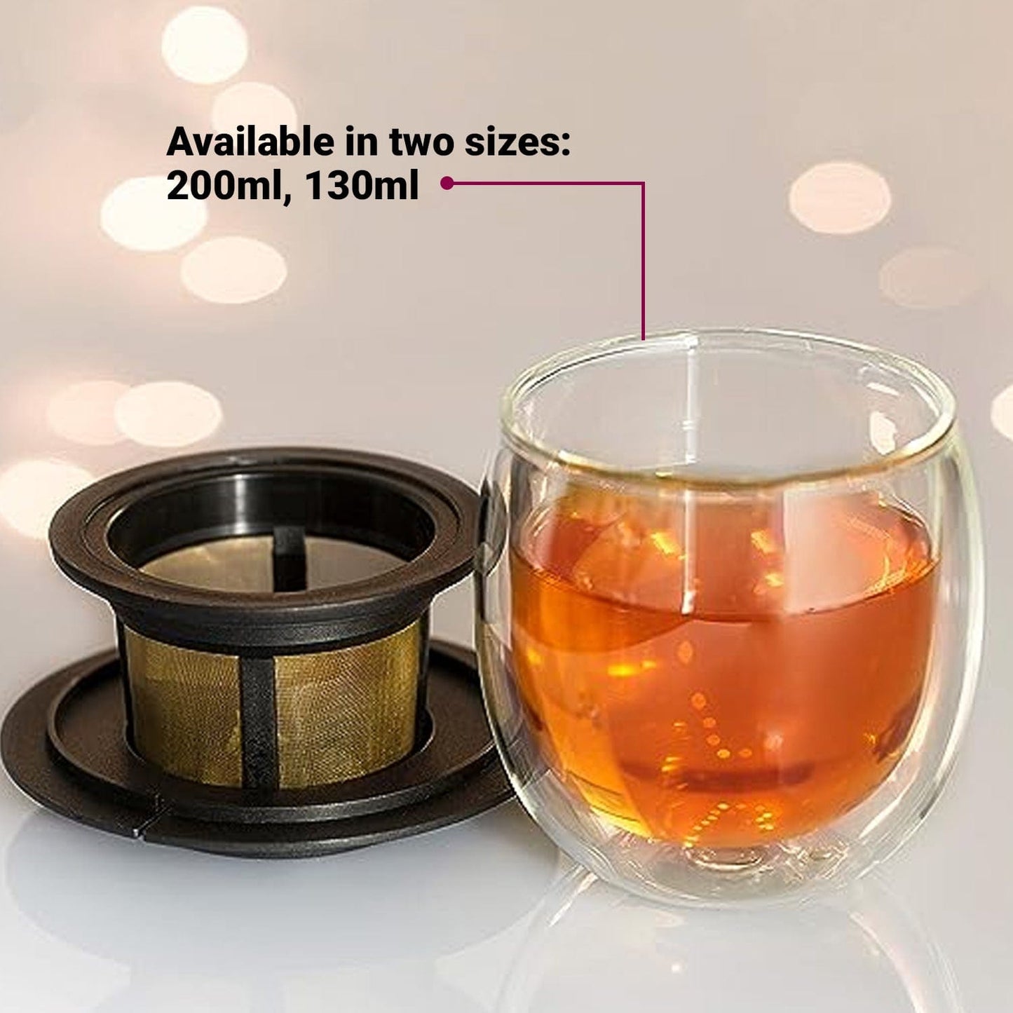 Finum Accessories Finum Double Walled Glass with Reusable Filter and Lid- Perfect Gift for Coffee Lovers