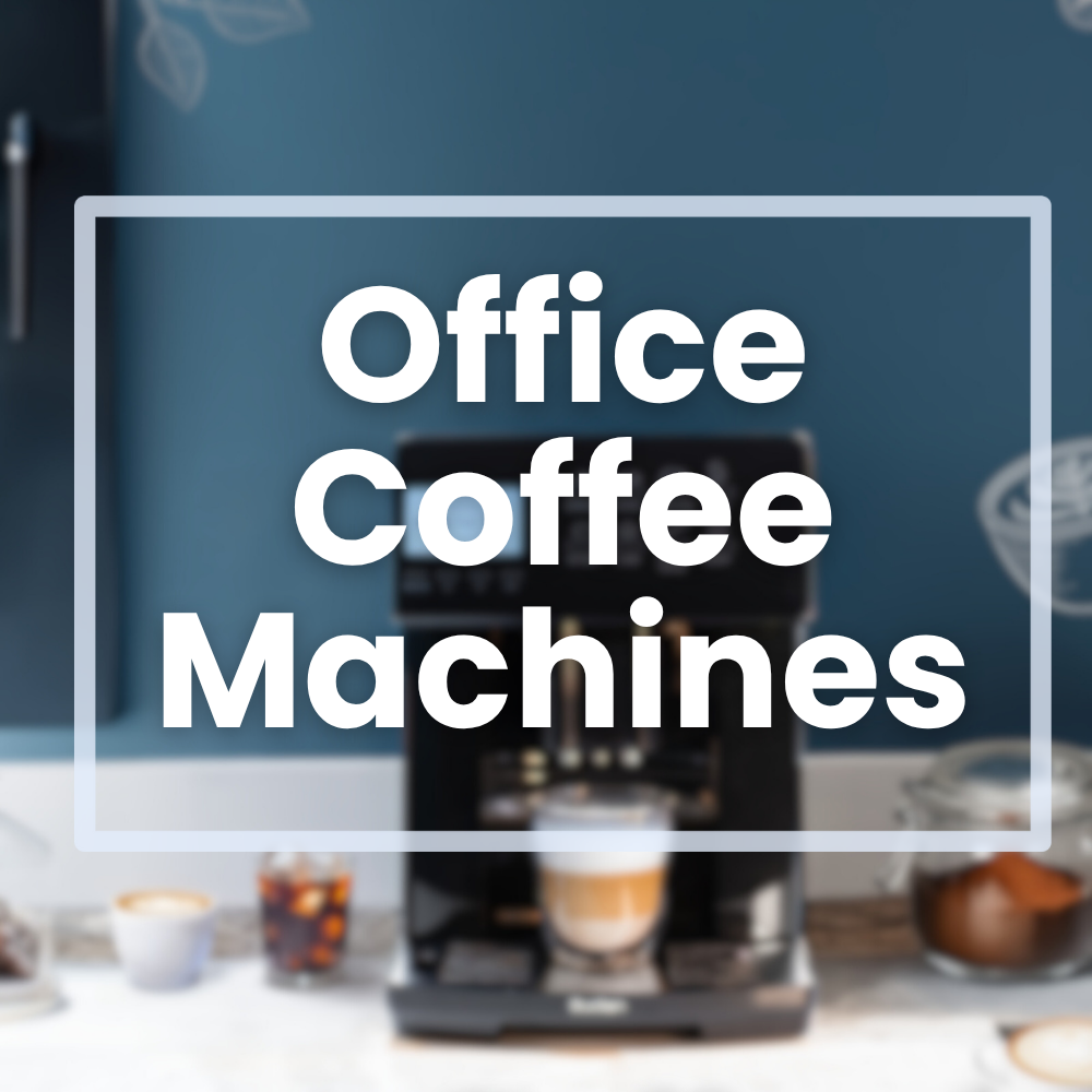 Coffee machine on a counter with 'Office Coffee Machines' text overlay.