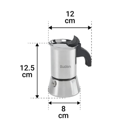 Budan Budan Moka Pot Stainless Steel Coffee Maker - 2 Cup ( 100ml ) | Best Moka Pot