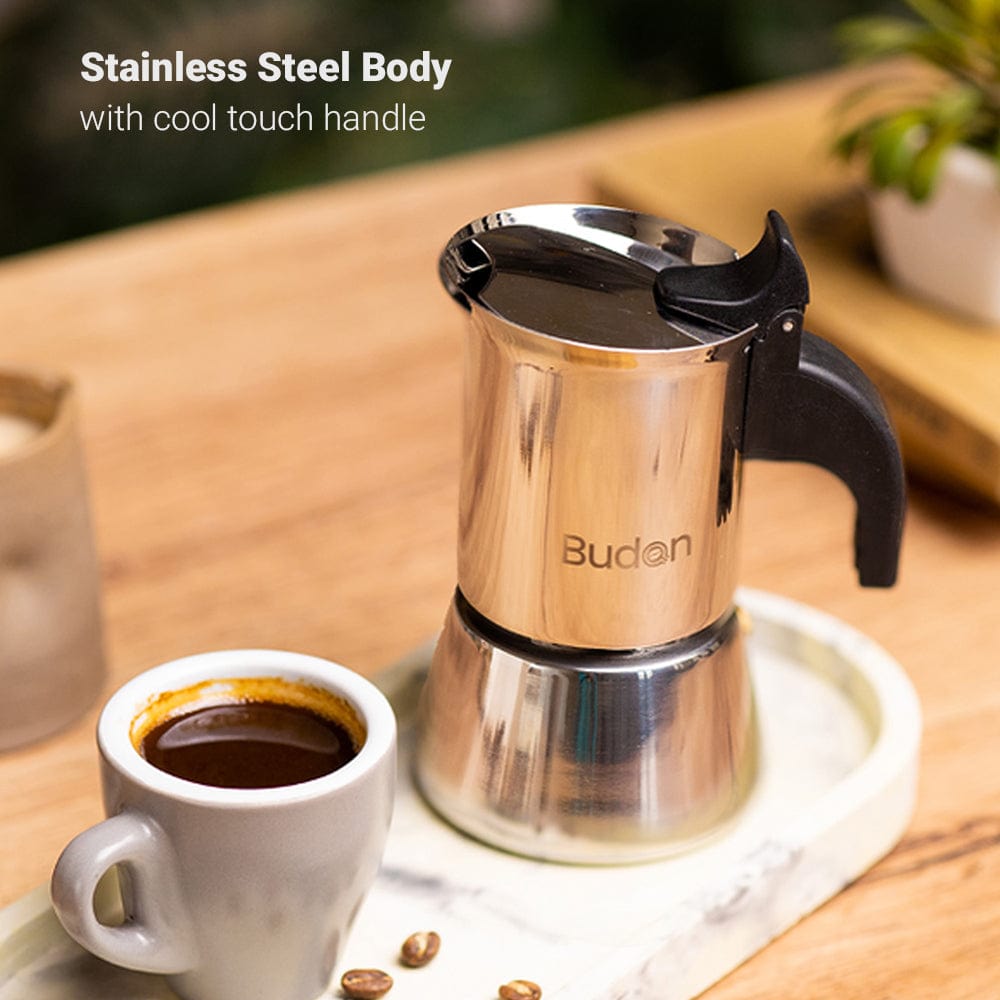 Budan Budan Moka Pot Stainless Steel Coffee Maker - 2 Cup ( 100ml ) | Best Moka Pot