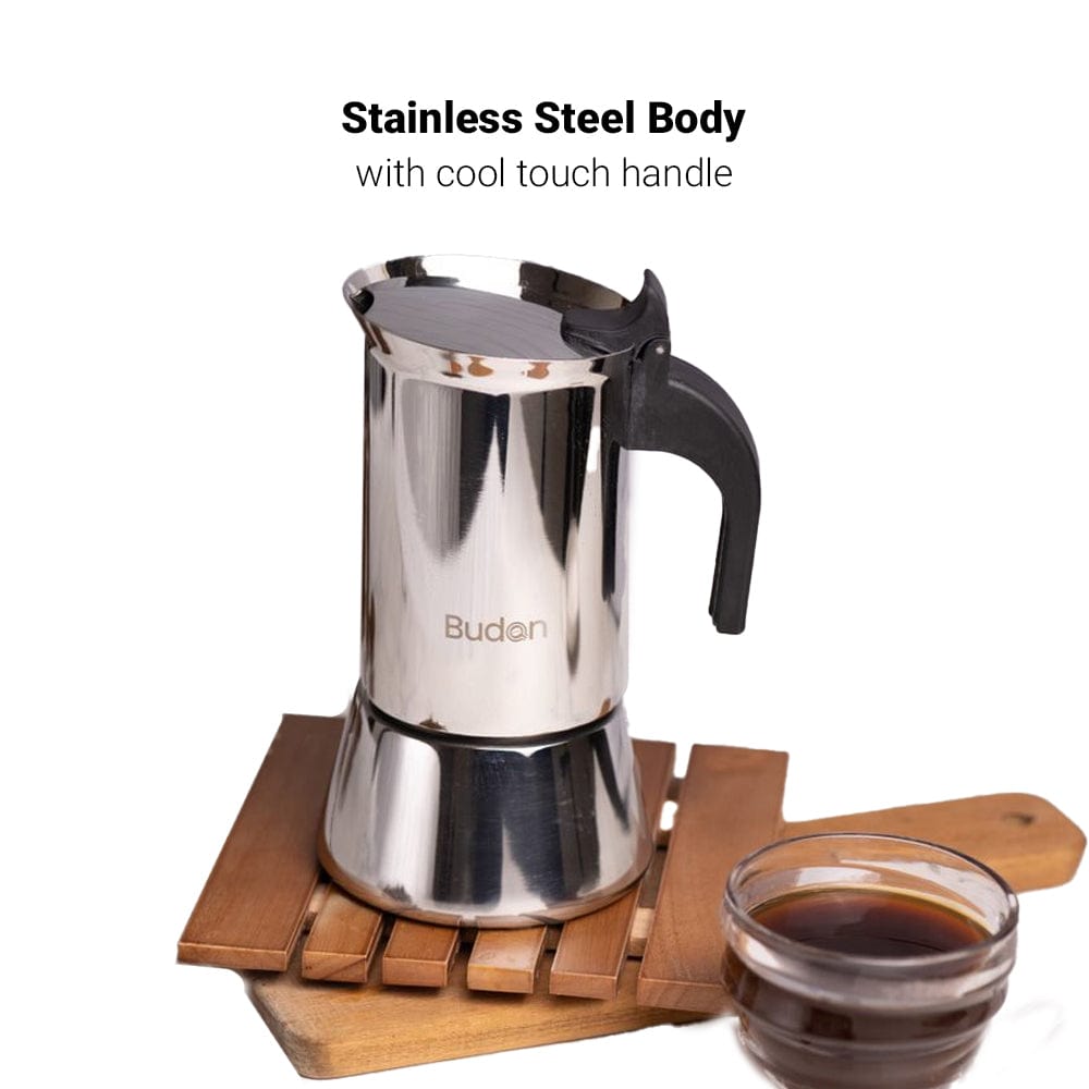 Budan Manual Brewing Moka Pot Stainless Steel Coffee Maker - 6 Cup ( 300ml ) | Best Moka Pot