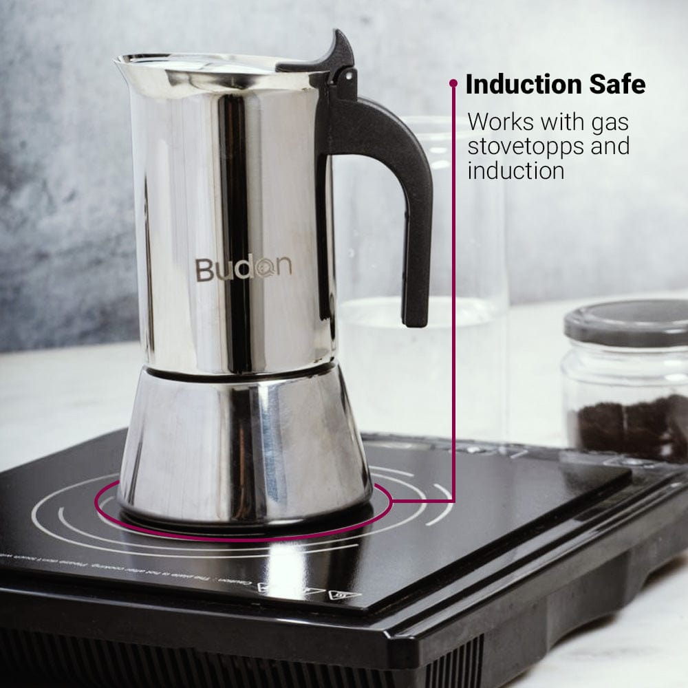 Budan Moka Pot Stainless Steel Coffee Maker - 6 Cup ( 300ml )