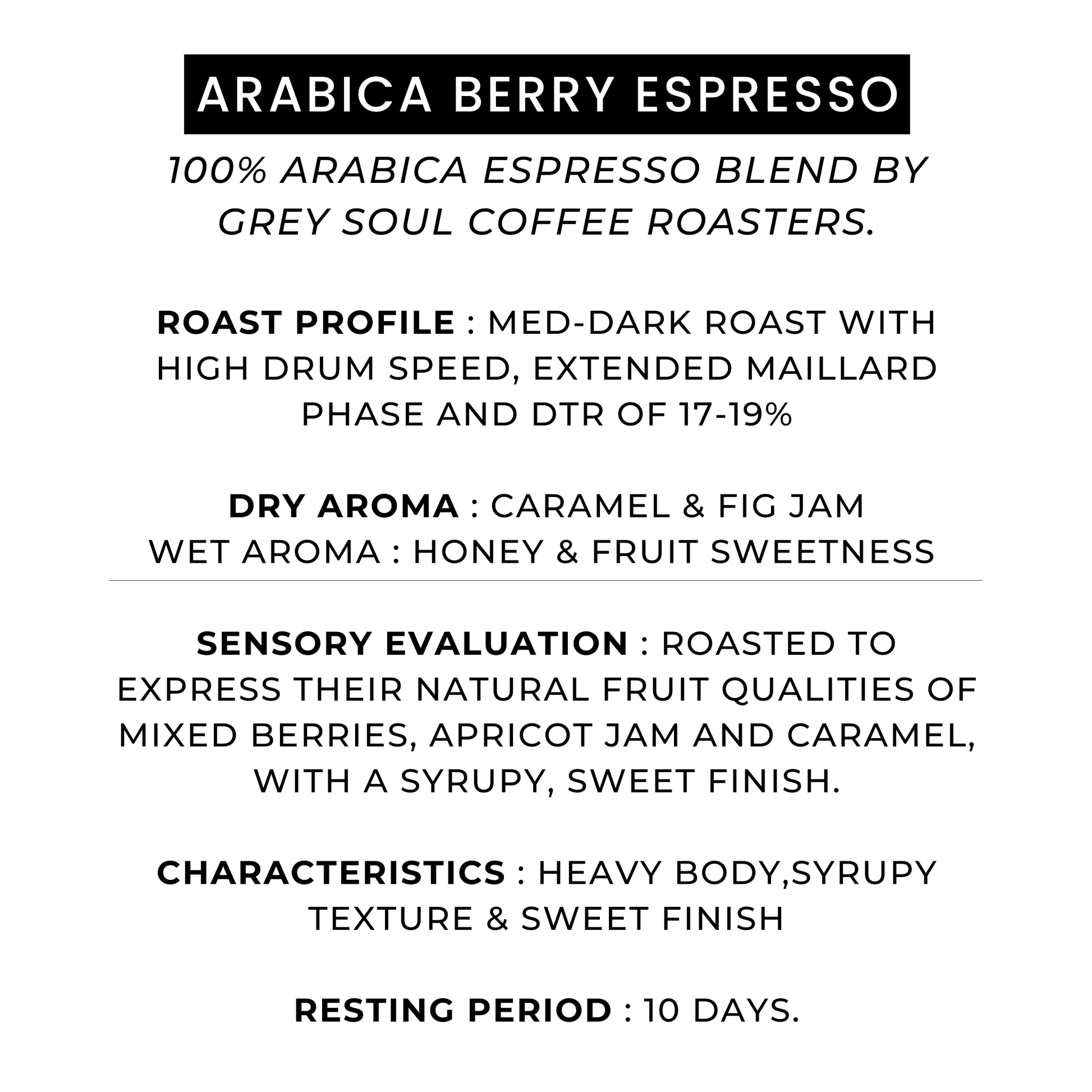 Greysoul Coffee Ground And Whole Beans 10kg / Whole Beans Arabica Berry Espresso