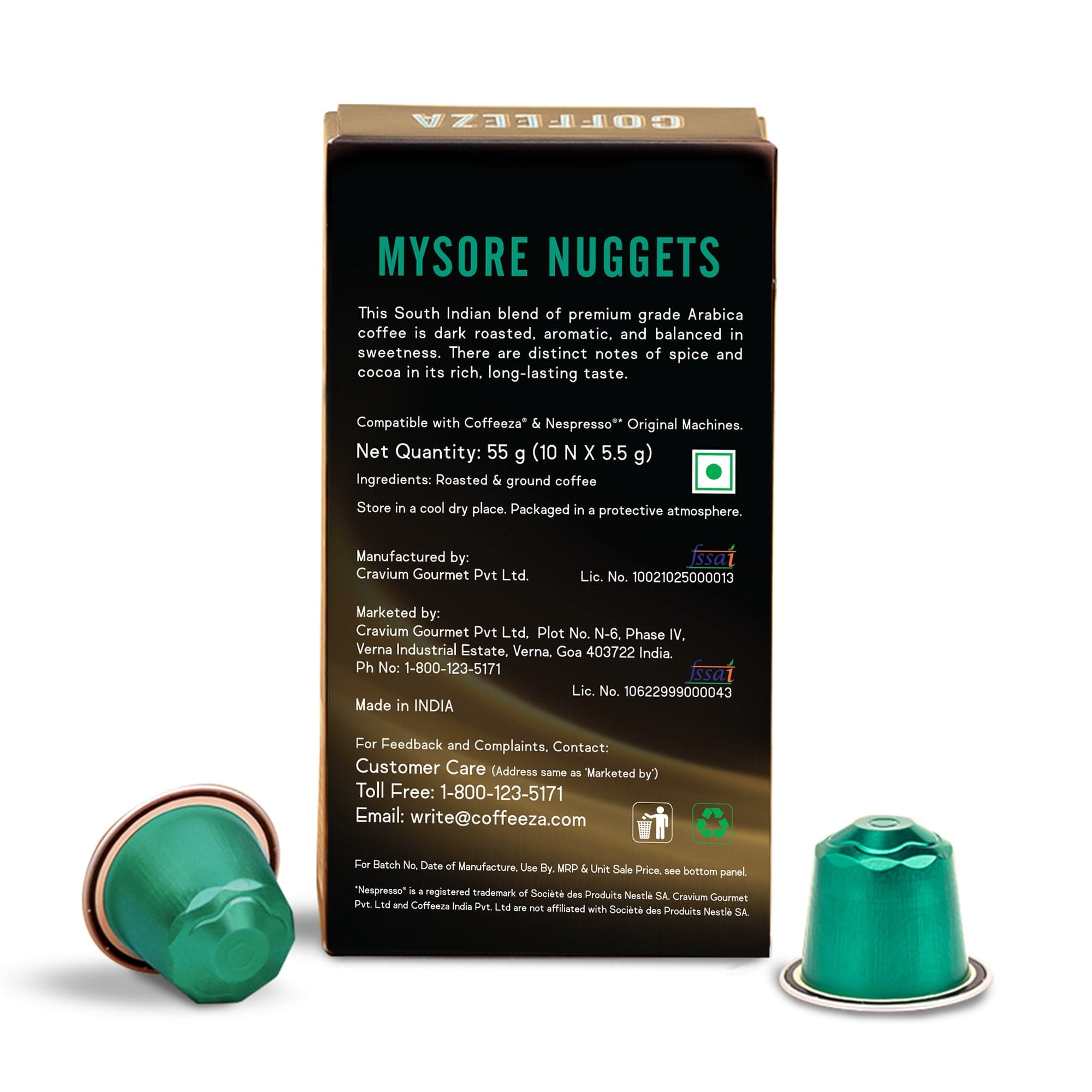 Coffeeza Mysore Nuggets Aluminium Coffee Capsules Nespresso Compatible