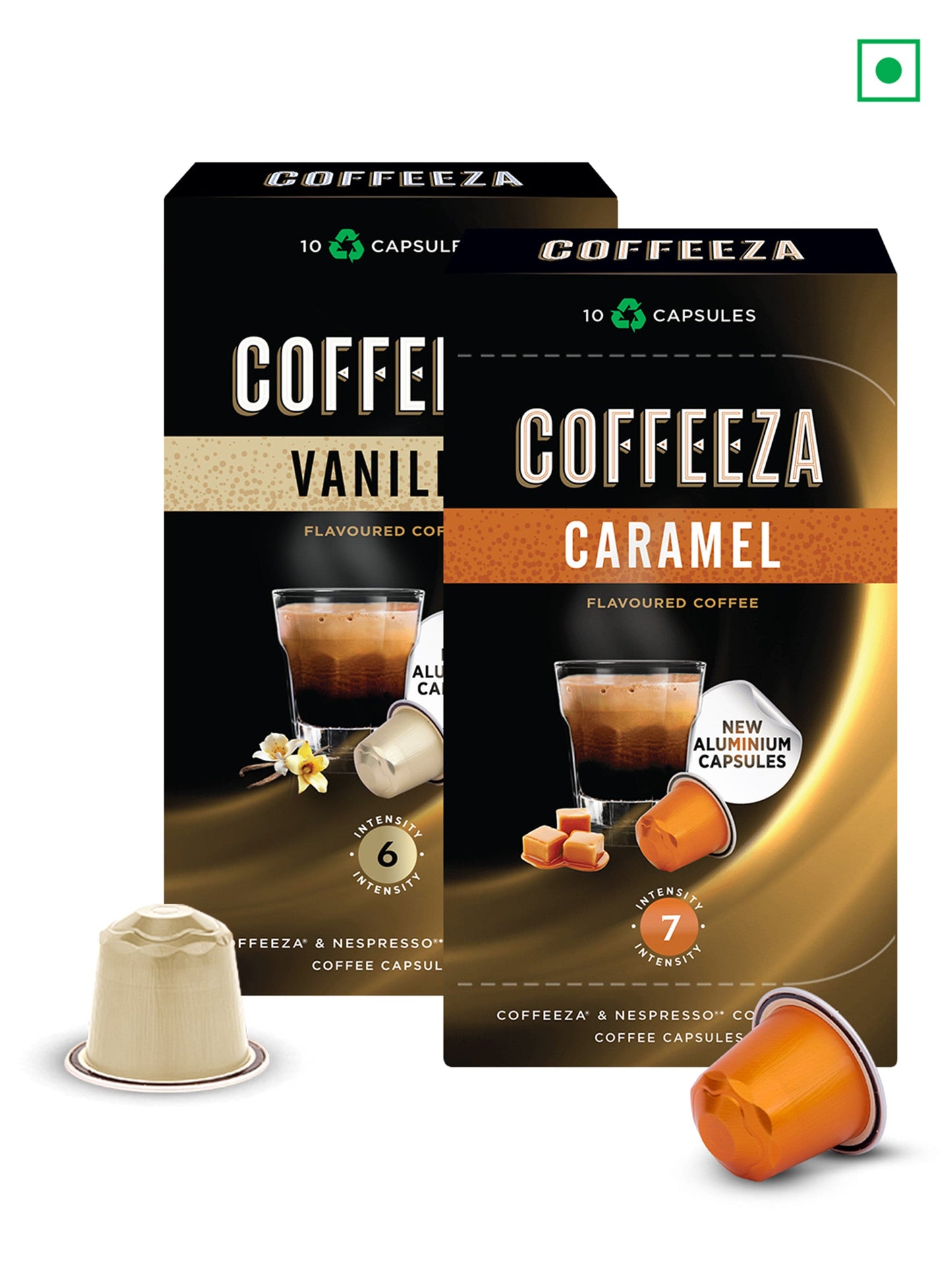 Coffeeza Coffee capsules COFFEEZA Coffee Capsules Vanilla & Caramel Variety Pack (20 Pods, Compatible with Nespresso Machines)