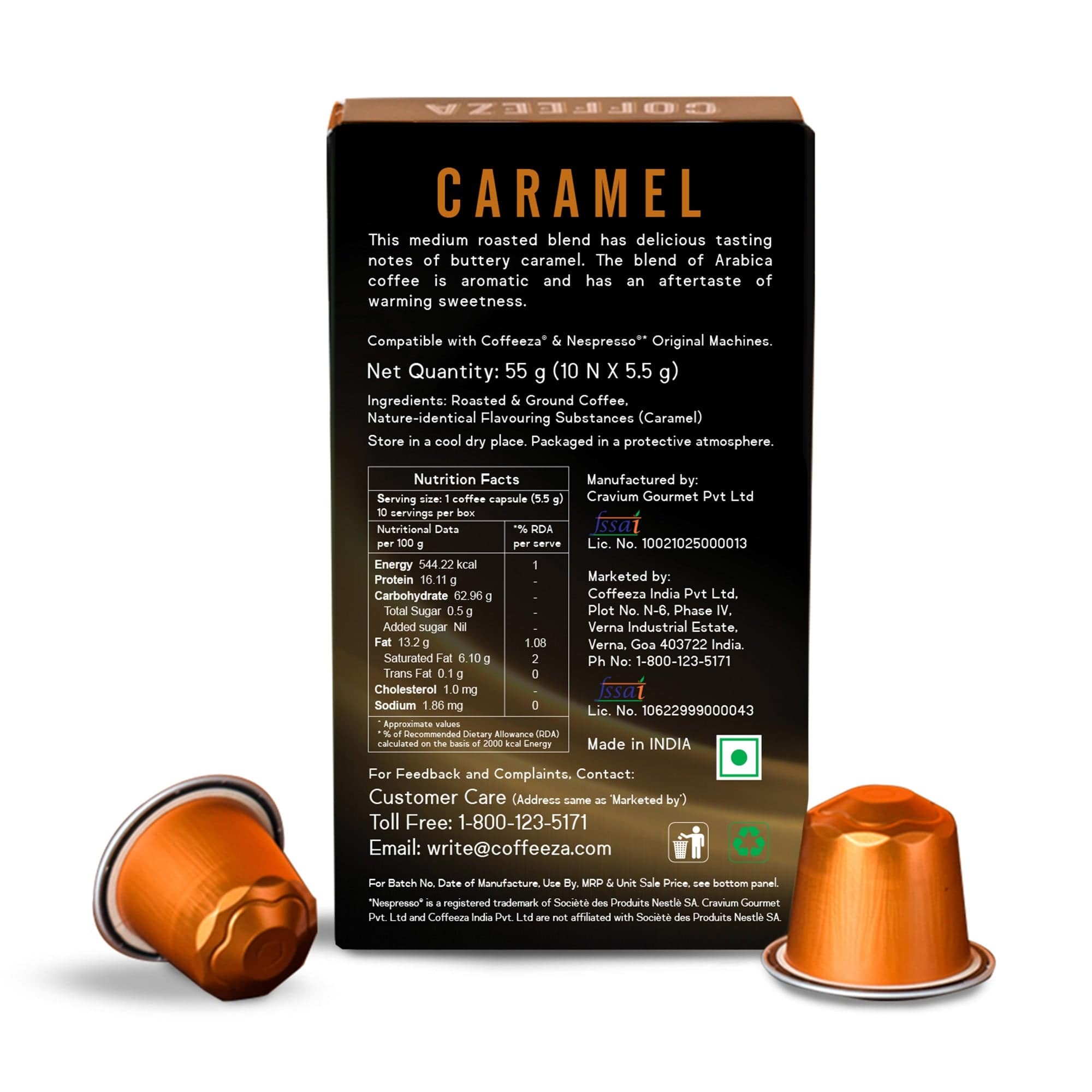 Coffeeza Caramel Flavoured Aluminium Coffee Capsules Nespresso Compatible