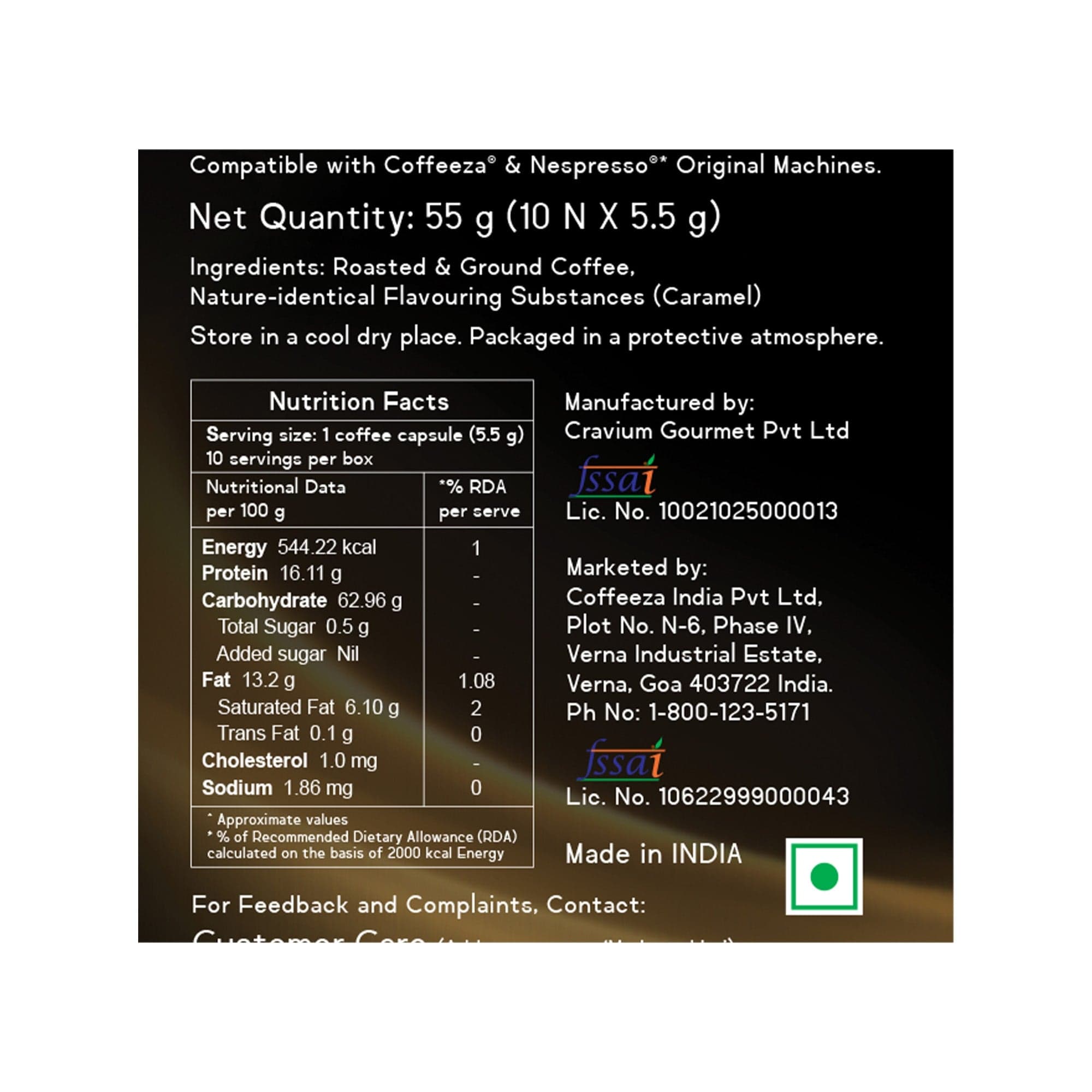 Coffeeza Caramel Flavoured Aluminium Coffee Capsules Nespresso Compatible