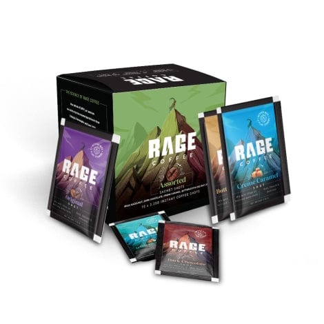 Rage Coffee Instant coffee 10 sachets of 32.5 gms each Rage Coffee 10 x Instant Coffee Sachets | 2 Sachets Each x 5 Different Flavours | Premium Arabica Coffee Beans | Black Coffee, Hot or Cold Coffee | Single Serve