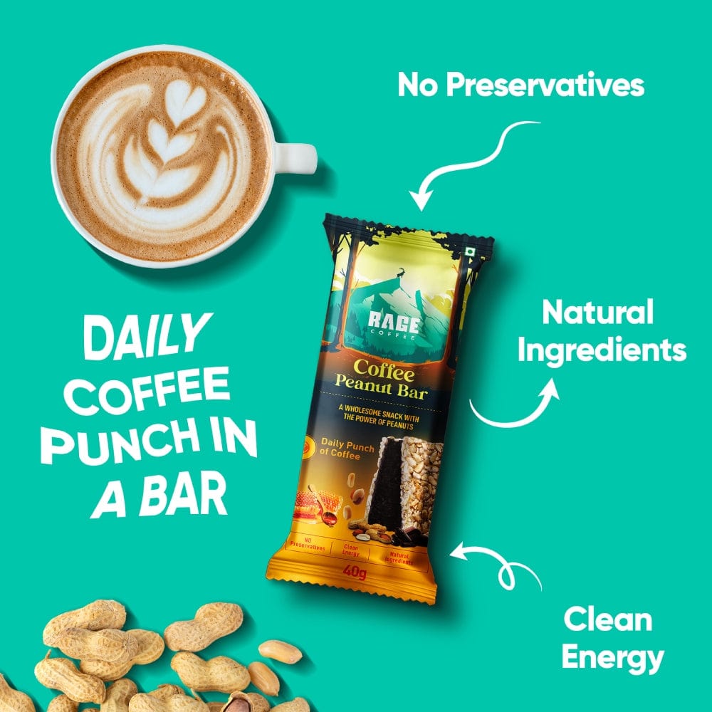 Rage Coffee Almond bar 200gms Rage Coffee Peanut Bars 200g, Pack of 5 (40g each) | Rage®️ Snacks | No Preservatives | Gluten Free Snack | Natural Identical Flavour | Healthy Energy Bar