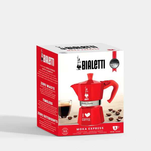 Bialetti moka express I love coffee 3 cups Red