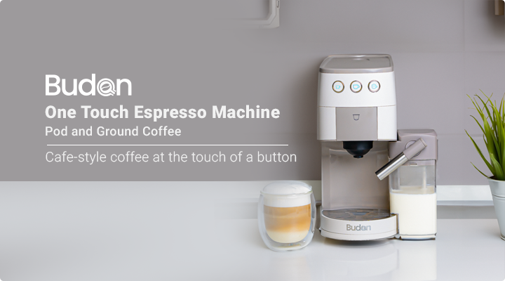 Budan One Touch Espresso Machine - Pod + Ground Coffee Black 