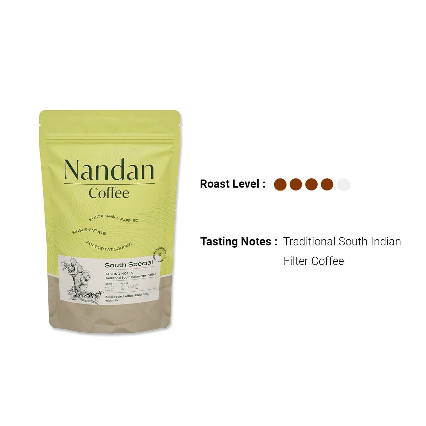 Nandan Coffee Ground And Whole Coffee Beans 250 gms / South Indian Filter Nandan South Special