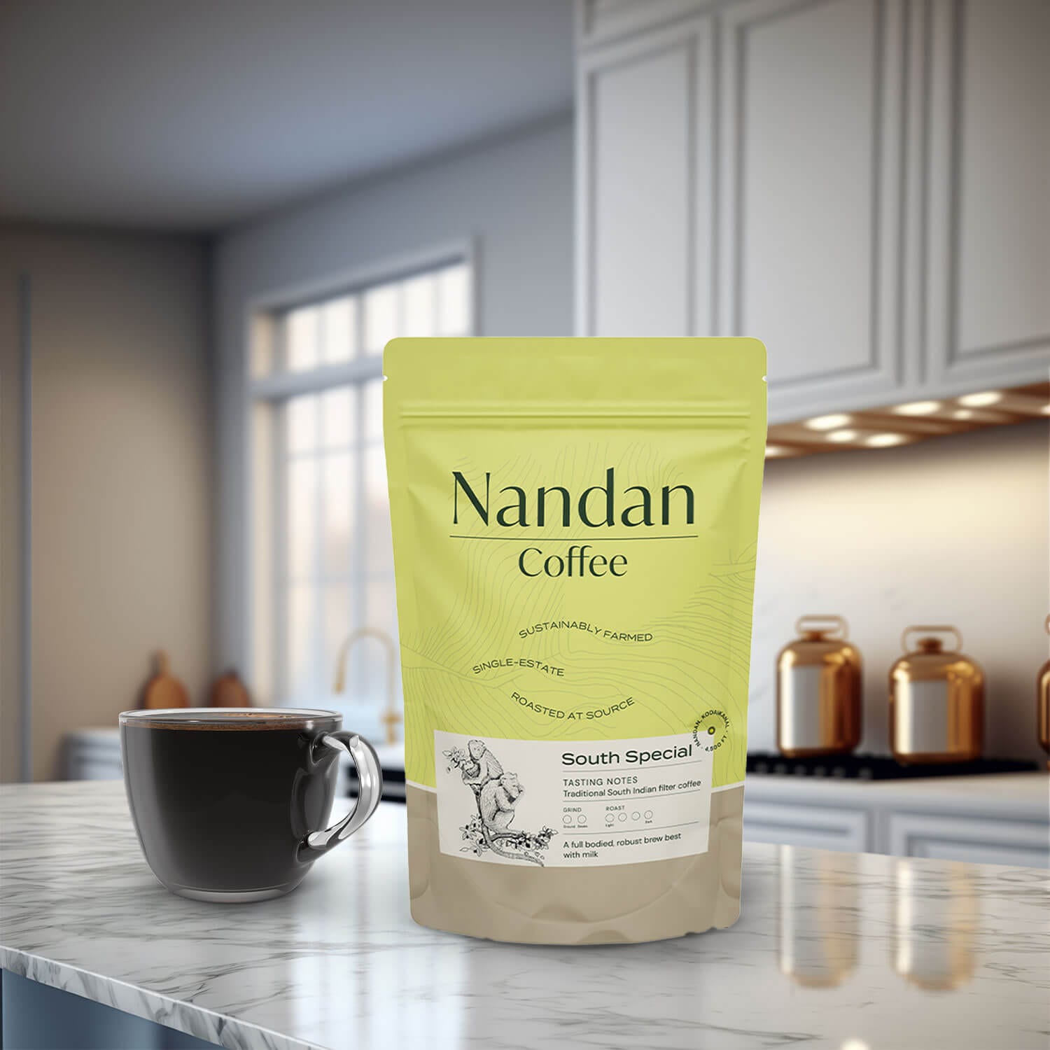 Nandan Coffee Ground And Whole Coffee Beans 250 gms / South Indian Filter Nandan South Special