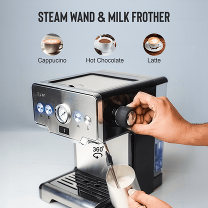 Budan Home Coffee Machines Budan Espresso Coffee Machine with Italian Pump & 15 Bars Pressure, Aluminum Diecast Group Head, Removable In-Built Water Tank, Perfect Coffee Maker for Espresso, Cappuccino & Latte