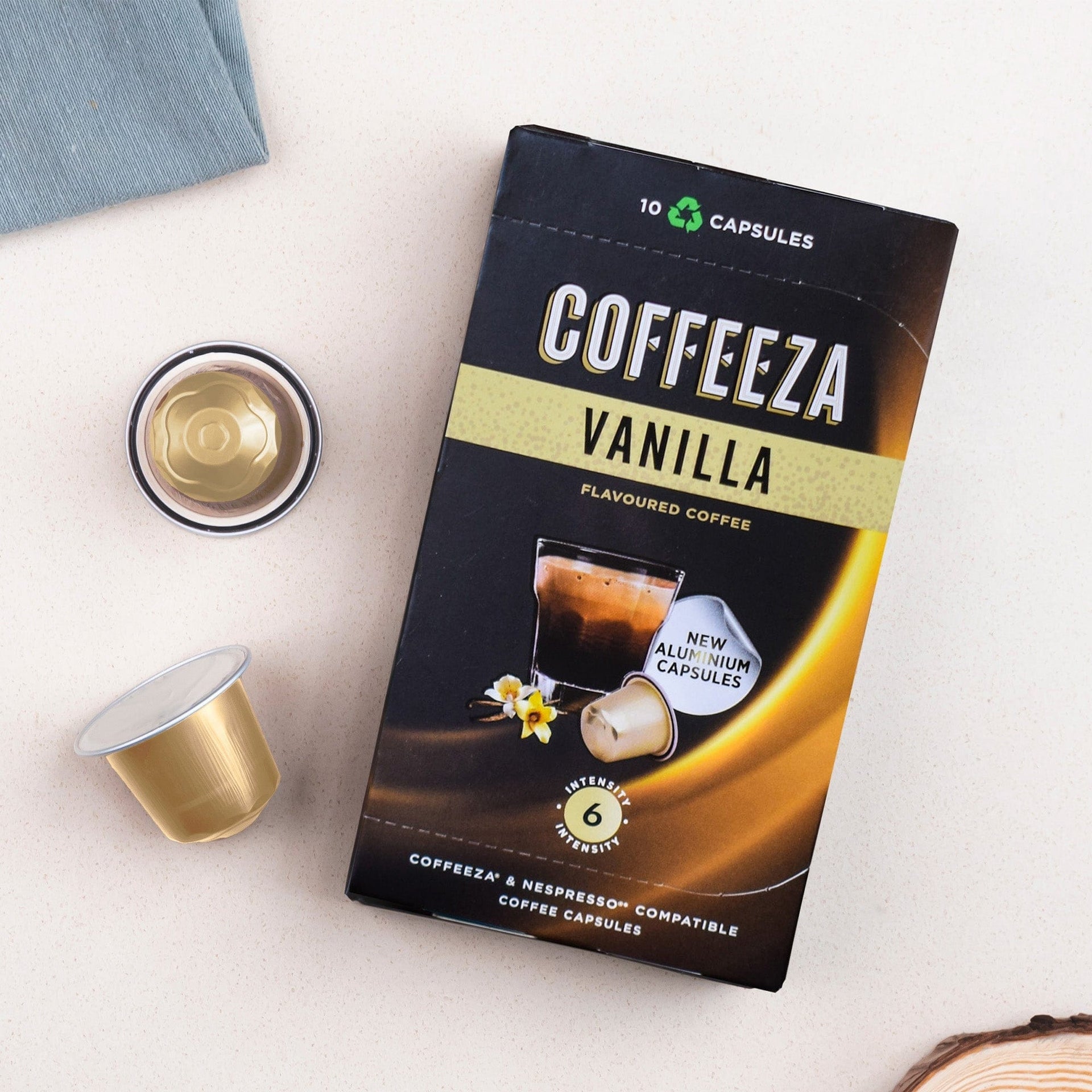 Coffeeza Vanilla Flavoured Aluminium Coffee Capsules, Intensity - 6,  Nespresso Compatible Coffee Pods