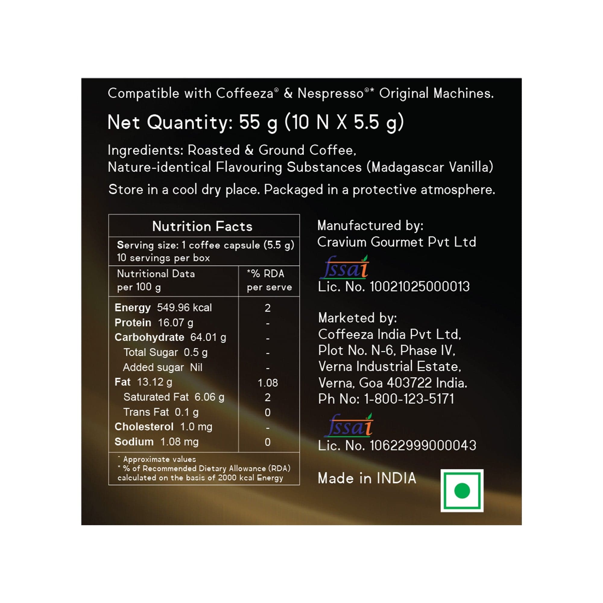 Coffeeza Vanilla Flavoured Aluminium Coffee Capsules Nespresso Compatible