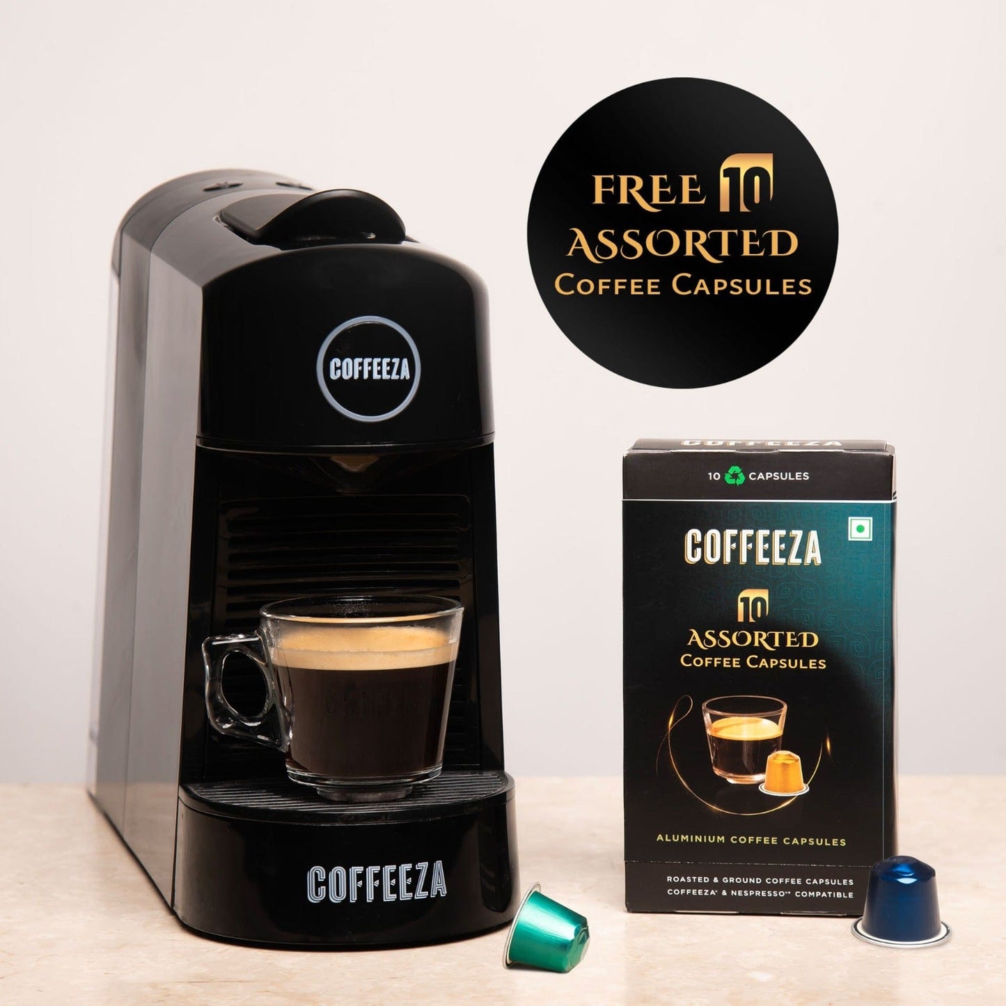 Coffeeza Coffeeza Finero Next Coffee Machine, Milk Frother and 14 capsule Combo