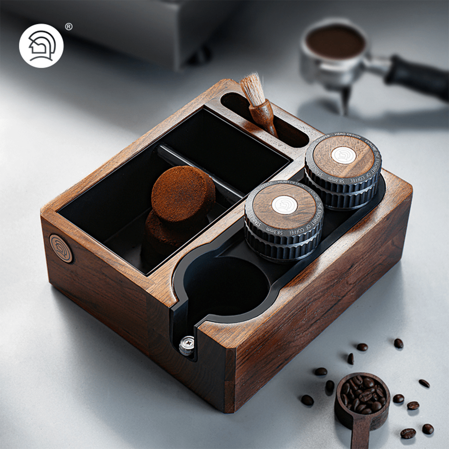 ZeroHero Manual Brewing Walnut Kock Box | Wood + Metal + Rubber | 58mm/51mm