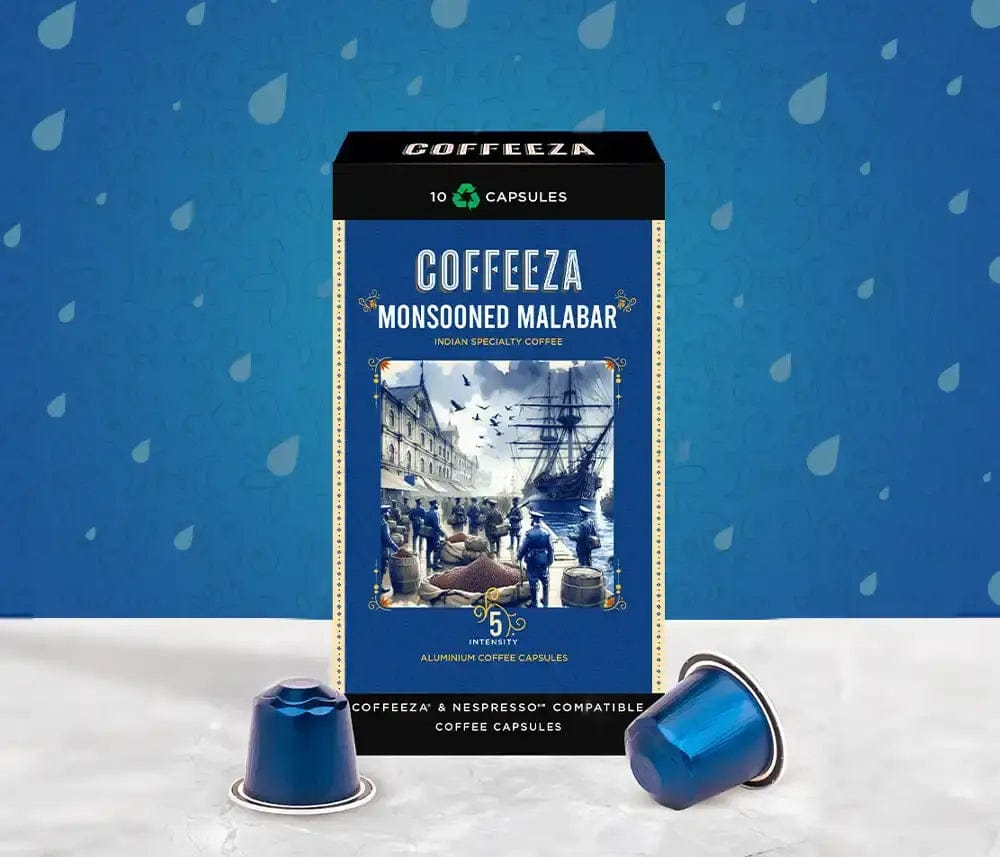 Coffeeza Coffee capsules Monsooned Malabar 100% AA Arabica Aluminium Coffee Capsules