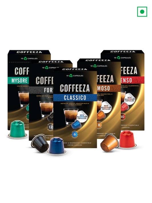 Coffeeza Coffee capsules COFFEEZA Aluminium Coffee Capsules, Favorites Variety Pack (50 Pods, Compatible With Nespresso Original Machines)