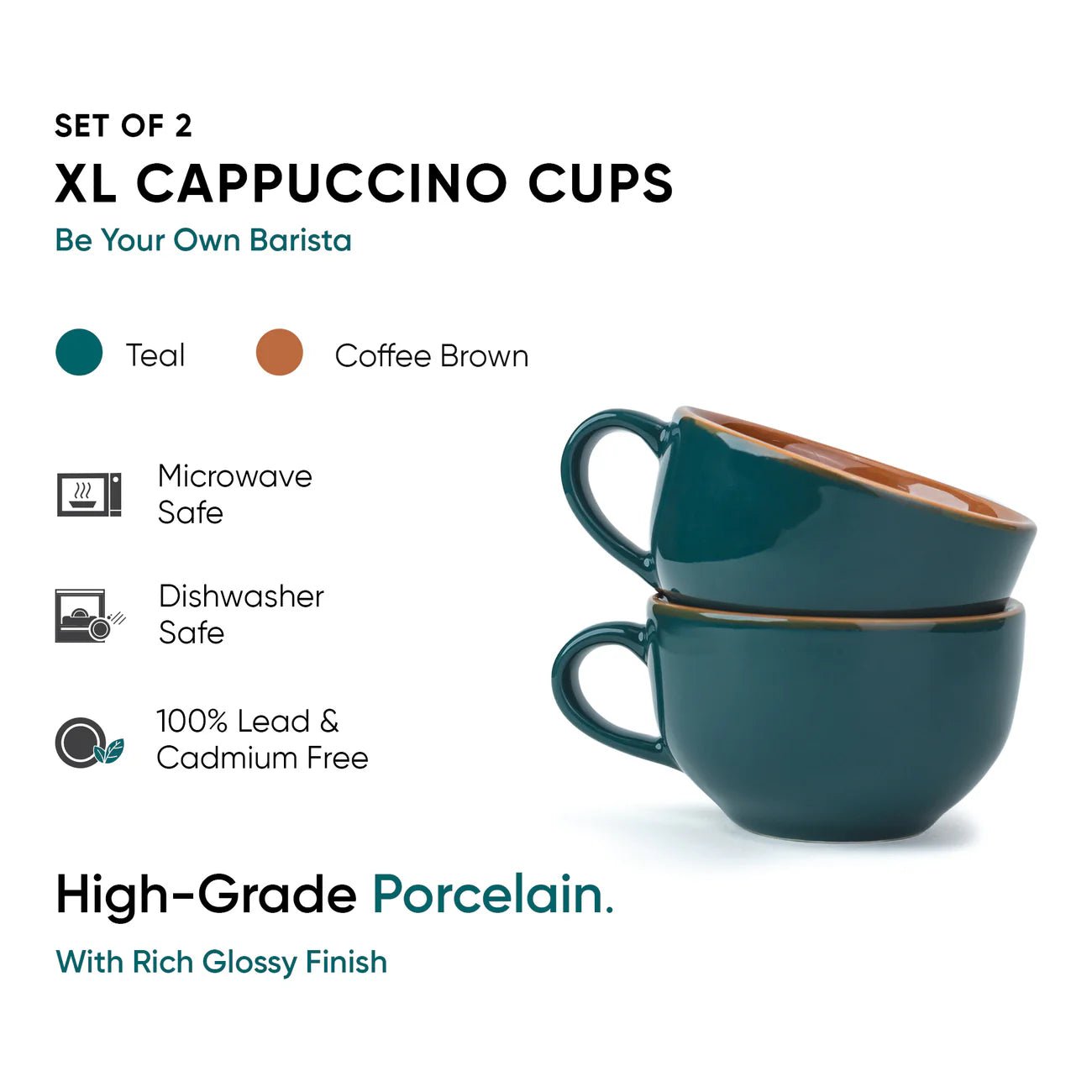 Teal Cappuccino Mug, 320ml | XL Cuppa - Something's Brewing