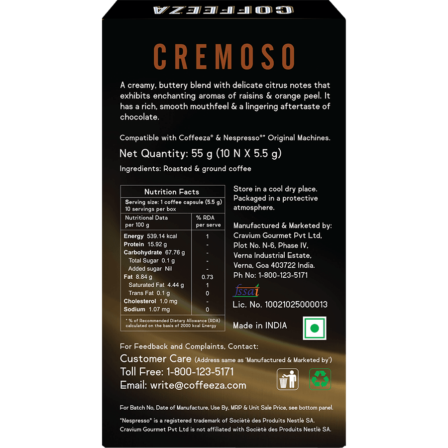Cremoso Coffee Capsules, Nespresso Compatible | Coffeeza - Something's Brewing