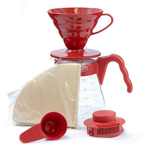 Hario V60 Coffee Server 02 Set, Manual Brewer with Server, 700ml red